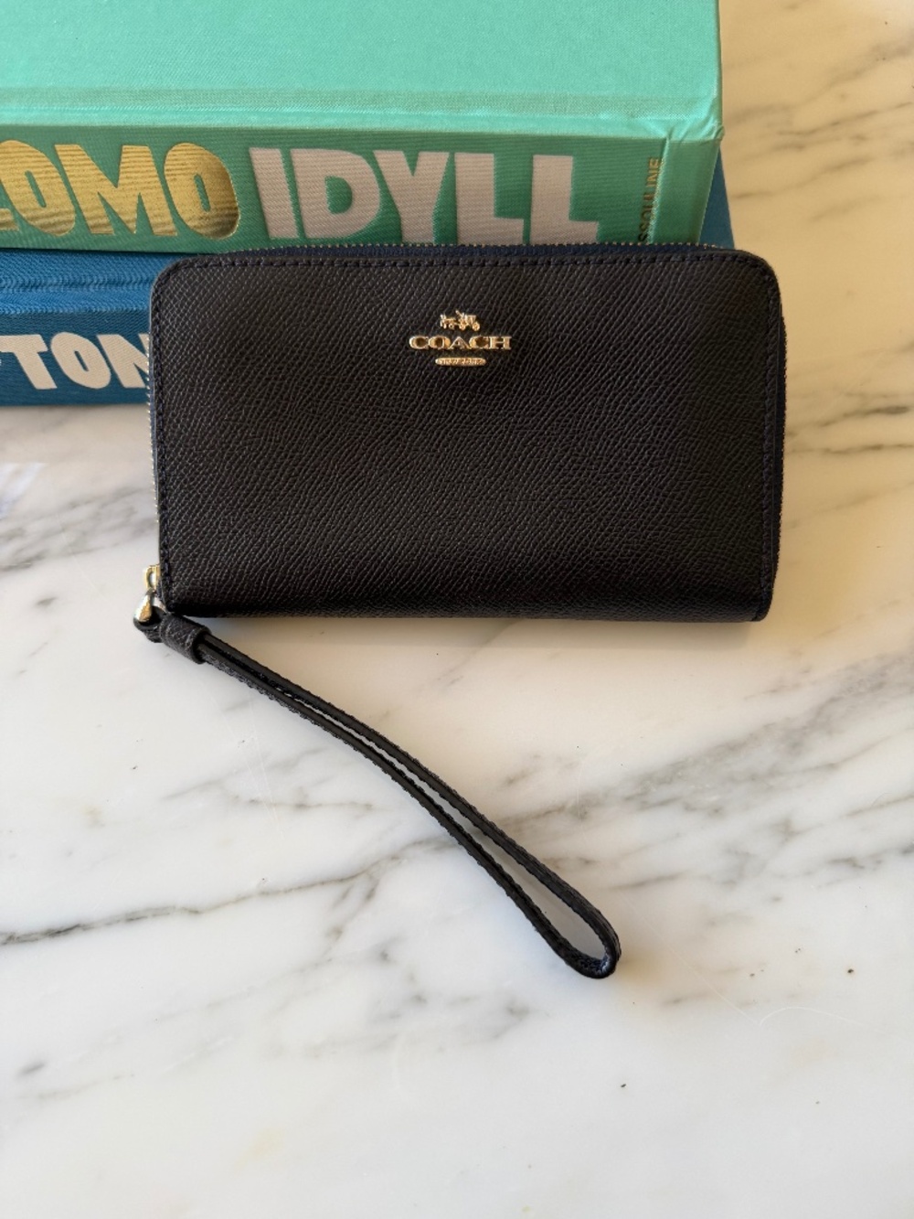 Coach Zip Around Wallet Midnight Blue Pebbled Leather